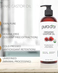 PURA D'OR 16 Oz ORGANIC Castor Oil - 100% Pure USDA Certified Cold Pressed, Hexane Free Eyelash & Eyebrow Serum - For Fuller, Thicker Lashes & Brows - Skin & Hair Moisturizer - Bulk Size