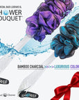 SHOWER BOUQUET Loofah-Charcoal Back-Scrubber Color-2-Pack // Long-Handle-Loofa-Lufa Bath-Sponge Brush/Extra Large Soft Mesh for Men & Women - Exfoliate with Full Pure Cleanse in Bathing Accessories