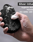 Silicone Body Scrubber Silver-Infused Dual-Sided 3-in-1 for Shower, Body Cleaning+Massage+Exfoliator Body Brush Buffer for Men and Women, Silicone Loofah, Non-Slip Handle (Black)