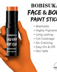 BOBISUKA Orange Face & Body Paint Stick Water-Based Washable Face Paint Makeup Stick for Halloween Pumpkin, Skeletons, Skull, Fox, Tiger, Cosplay, SFX, Sports Eye Black & Costume Party