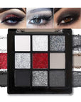 Smokey Black Red Eyeshadow Palette,9 Colors Dark Shimmer Matte Metallic Makeup Pallet,Pigmented Make Up Kit for Halloween Parties Christmas Joker Vampire Clown,Long Lasting Waterproof