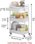 Calmootey 3-Tier Rolling Utility Cart with Drawer,Multifunctional Storage Organizer with Plastic Shelf & Metal Wheels,Storage Cart for Kitchen,Bathroom,Living Room,Office,White