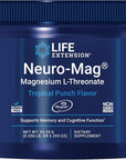 Life Extension Neuro-Mag Magnesium L-Threonate Powder (Tropical Punch) - Ultra-Absorbable - Supports Memory, Focus, Cognitive Function & Mood - Gluten No, Non-GMO, Vegetarian (30 Servings)