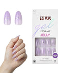 KISS Gel Fantasy, Press-On Nails, Nail glue included, 'One Day Jelly', Light Purple, Medium Size, Almond Shape, Includes 28 Nails, 2G Glue, 1 Manicure Stick, 1 Mini File