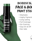 BOBISUKA Green Face & Body Paint Stick Water-Based Washable Face Paint Makeup Stick for Halloween Zombie, Witch, Hulk, Goblin, Hunting, Camo, Cosplay, SFX, Sports Eye Black & Costume Party