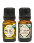 US Organic 100% Pure Myrrh, Frankincense Essential Oil Combo Pack - Directly sourced from The Horn of Africa - USDA Certified Organic - Use Topically or in Diffuser (5 ml Combo)