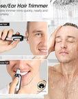 Ear and Nose Hair Trimmer Clipper - 2025 Professional Painless Eyebrow & Facial Hair Trimmer for Men Women, Battery-Operated Trimmer with IPX7 Waterproof, Dual Edge Blades for Easy Cleansing Black