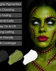 BAD COLOR 3PCS Black White Orge Green Face Body Paint Stick Makeup for Frankenstein/Witch/Grinch/Hulk/Alien/Demon/Evil Clown SFX Cosplay & Dress Up, Full-Coverage Halloween Facepaint Makeup Kit