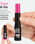 Blue Squid PRO Pink Face Paint Stick - Waterproof Body Paint For Adults & Kids Eye Black Baseball, Eyeblack Softball - Vegan Hypoallergenic Twist-Up Non-Toxic Makeup Stick - Cosplay, Sports & SFX
