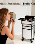 5 in 1 Rolling Makeup Train Case on Wheels Large Cosmetic Organizer Travel Cart for Women Beauty Salon Barber Hairstylist White