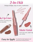 2 PCS Lip Liner and Lip Stain Combo Set, High Pigmented Long Lasting Velvet Lip Tint, Well-Defined Lipliner, Weightless Waterproof Not Animal Tested, Matte Finish Makeup