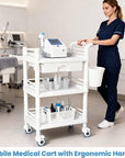Mobile Medical Trolley 3 Tier Rolling Utility Cart with Dirt Bucket & Drawer, Beauty Salon Cart for Spa Tattoo Waxing, Esthetician Carts for Salon Hospital Dental Clinic Home, Postpartum Cart