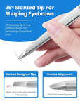Expert Slant Tip Tweezers with Leather Case, GlamTweeler Sharp & Precision Stainless Steel Tweezer for Eyebrows, Facial Hair and Fine Hairs Removal (Sparkle Silver)