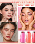 3PCS Milk Cooling Water Jelly Tint Stick Water Tint Milk Jelly Blush Tint Stick Lip and Cheek Stain Multi-Use Jelly Lip Tint Stain Non-sticky Makeup Stick(Pink+Coral+Red)