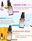 GLEOW Retinol Serum for Face, Vitamin C with Hyaluronic Acid Face Serum for Women and Men, Glow Total Package Skin Care Set, Targets Appearance of Uneven Skin Tone and Dryness 3x2 oz