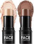 FOCALLURE 2 Pcs Mineral Cream Contour Stick,Moisturize Highlighter and Bronzer Pen,Non Stick Face Brightens & Shades Pencil,Long Lasting & Smooth Gliding Face Illuminator Makeup,Tan