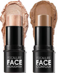 FOCALLURE 2 Pcs Mineral Cream Contour Stick,Moisturize Highlighter and Bronzer Pen,Non Stick Face Brightens & Shades Pencil,Long Lasting & Smooth Gliding Face Illuminator Makeup,Medium