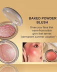 Baked Blush, Marbleized Blush for Cheeks, Shimmery Satin Finish Blushes Powder Palette, Buildable Color Natural Face Makeup Powder