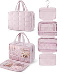 BAGSMART Travel Toiletry Bag with Jewelry Organizer, Hanging Travel Bag for Toiletries, Puffy Makeup Cosmetic Bag Organizer, Carry-on Travel Accessories Essentials, Pink-M