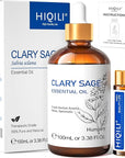 HIQILI Clary Sage Oil Essential, Herbal Sooth Aroma in Diffuse, Meditation, Calming Sleep at Bedtime, Body Massage, Moisturize Skin, DIY Deodorant Spray - 100ML