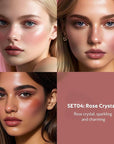 Multi Cream Blush & Blush Brush Set, Korean Makeup Blush for Cheeks, Multi-Use Face Balm, Lightweight & Hydrating, Blendable Color, Non-Greasy, Soft Bristles for Radiant Finish (Rose Crystal)