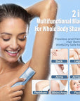 2 in 1 Women Electric Shaver Dual Head Bikini Trimmer for Women IPX7 Waterproof Wet & Dry Use Body Hair Trimmer and Facial Hair Remover for Bikini Underarm Leg Arm Body Face, Blue