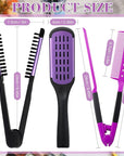 Chengu 2 Pcs Boar Bristles Double Sided Brush and Flat Iron Comb for Hair Straightening and Styling Knotty Unkempt Hair (Black, Purple)