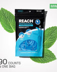 REACH Dental Floss Picks, Mint, Plaque Remover for Teeth, for Hard to Reach Areas, Easy Grip Handle, Comfortable Multi-Use Flosser for Adults, Oral Care, PFAS Free, 90 Count