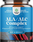Pure Alpha Lipoic Acid Supplement with Acetyl L-Carnitine - Natural ALA ALC Amino Acids Boost Memory Support Mental Performance and Raise Energy Levels Metabolism - 60 Capsules