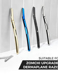 ZOMCHI Dermaplaning Razor Refills, Set of 10 Replacement Blades, Wide Distance, Metal, Plastic Free, Eyebrow Razor Blades