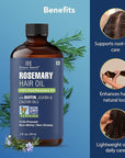 Botanic Hearth 100% Pure Rosemary Oil For Hair Growth Infused With Biotin, Jojoba & Castor Oil | Hair Oil Repairs Dry Damaged Hair, Strengthening, Healthier - Hair Tonic, 2.0 fl oz