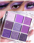 evpct 9 Colors Purple Glitter Eyeshadow Palette, Lavender Violet Purple Pink Glitter Metallic Shimmer Sparkly Eye Shadow Palette Makeup for Older Women Blue Eyes, Highly Pigmented Waterproof eyeshadow