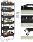 Sywhitta 6-Tier Plastic Rolling Utility Cart with Handle, Multi-Functional Storage Trolley for Office, Living Room, Kitchen, Movable Storage Organizer with Wheels, Black