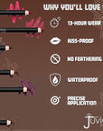 Juvia's Place Long Wear Lip Pencil – Demure – Waterproof & Kiss-proof, Long Lasting Lip Liner, Smooth Makeup Application - Soft Matte Finish Base for Lipstick - 13 Hours of Wear for Everyday Use