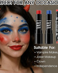 BAD COLOR 3PCS Red Blue Face Body Paint Stick Makeup for Harley/Joker SFX Cosplay & Dress Up, Red Liquid Eyeliner Stamp Pen for Clown Costume Cosplay