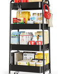 TOOLF 4-Tier Metal Rolling Cart with Wheels, Storage Utility Organizer Cart for Kitchen, Bathroom, Office, Baby Essentials & Makeup - Lockable Casters, Easy Assembly, Large Capacity, Black