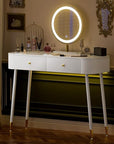WinZo 40" Vanity Desk with Mirror and Lights, Small Makeup Vanity Table with 2 Storage Drawers and Charging Station, 3 Color Touch Screen Stylish Dressing Table for Small Spaces & Bedroom, White