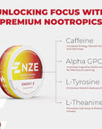 NZE Caffeine Nootropic Pouches (Lemon Cherry) - Nootropic Energy Pouches with 50mg Caffeine, Alpha GPC, L-Tyrosine & L-Theanine No Sugar or Artificial Sweeteners - 15 Nicotine Free Pouches A Can
