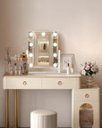 Hollywood Vanity Mirror with Lights, 9 Dimmable Bulbs, 3 Color Lights,Make Up Lighted Mirror, 10x Magnification 360°Rotation (12" x 14") White