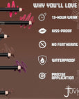 Juvia's Place Long Wear Lip Pencil – Ruby – Waterproof & Kiss-proof, Long Lasting Lip Liner, Smooth Makeup Application - Soft Matte Finish Base for Lipstick - 13 Hours of Wear for Everyday Use