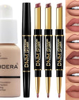 PHOERA Foundation Full Coverage,3Pcs Lip Liner and Lipstick Nude+Lip SetA)