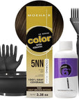 MOEHAIR Hair Coloring Kit | 5NN Permanent Hair Color (Light Brown Intense), 20 Volume Developer 6%, Coloring Brush, Gloves & Mixing Bowl | Keratin Infused Color | Gray Coverage | Adds Shines