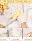 Anezus Exfoliating Back Scrubber Bath Gloves Set, Exfoliating Shower Towel with Shower Gloves for Body Scrub, Back Cleaner Wash Gloves to Remove Dead Skin (Beige)