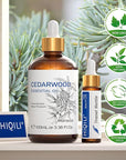 HIQILI Cedarwood Essential Oil (3.38 Fl Oz), 100% Natural Therapeutic Grade, Premium Glass Dropper, for Hair & Skin Care, Soap Making, Add to Diffusers, Sprays
