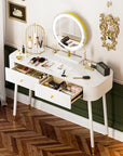 WinZo 40" Vanity Desk with Mirror and Lights, Small Makeup Vanity Table with 2 Storage Drawers and Charging Station, 3 Color Touch Screen Stylish Dressing Table for Small Spaces & Bedroom, White