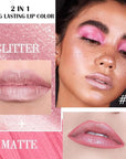 evpct Warm Pink Metallic Glitter Lip Liner and Lipstick Combo Set Long Lasting Waterproof, Metallic Shimmer Lip Gloss Stain Makeup for Women, Warm Pink Frosted Iridescent Glossy Liquid Lipstick 19