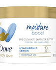 Dove Body Love Shower Cleansing Butter Moisture Boost Cleanser for Dry Skin Silkier than Body Wash with Hyaluronic Acid and Moringa Oil 10 oz