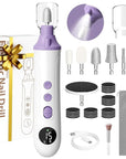Professional Manicure Pedicure Electric Toenail Grinder Kit - Cordless Electric Nail File Set for Thick Nails Hand Feet Care ,15 Speed,Nail Drill with LED Display Ideal Gift for Men and Women-Purple