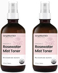 Rose Water Spray for Face & Hair (2-Pack) - Organic USDA Certified Rosewater Facial Toner - Alcohol-Free Makeup Setting Hydrating Face Mist - Anti-Aging Toner Spray