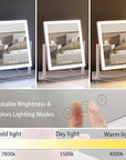 HIEEY Lighted Makeup Mirror, Hollywood Vanity Mirror with Lights, Three Color Lighting Modes, and 5X Magnification Mirror, Smart Touch Control, 360°Rotation (14.1in,White,Gift Box)